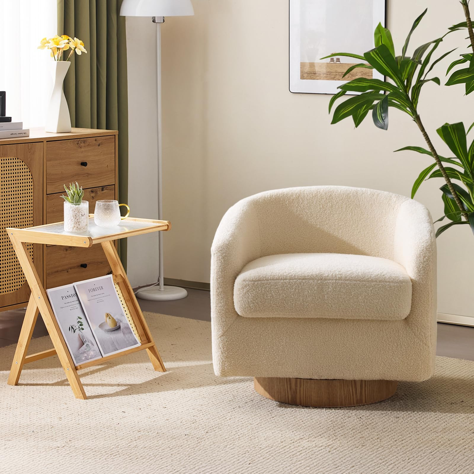 VINGLI 360°Swivel Accent Chair with Engineered Wood Base and Removable Cushion for Living Room, ... | Amazon (US)