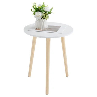 Round Side Table Set Of 2, White Nightstand Coffee End Table For Living Room, Bedroom, Small Spaces, Modern Home Decor Bedside Table With Natural Wood | Wayfair North America