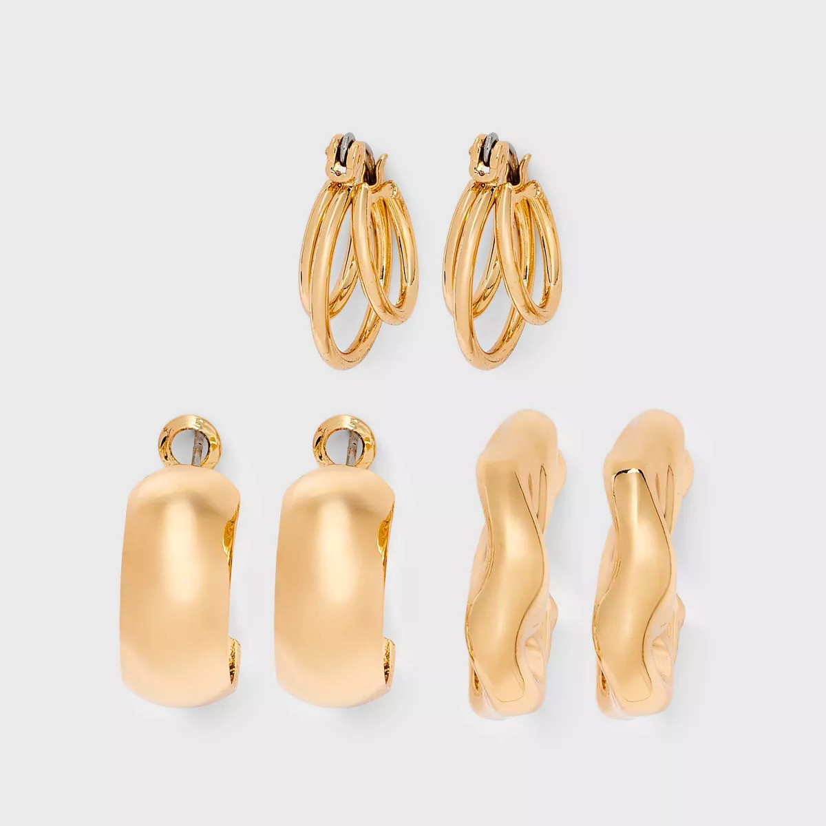 Wide and Chunky Twist Earring Set 3pc - Wild Fable™ Gold: Nickel-Free Metal, Clip-In Clasp, Hoo... | Target