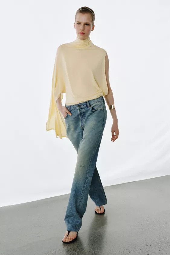 ZW COLLECTION STRIPED MID-WAIST SLIM FIT JEANS | Zara UK