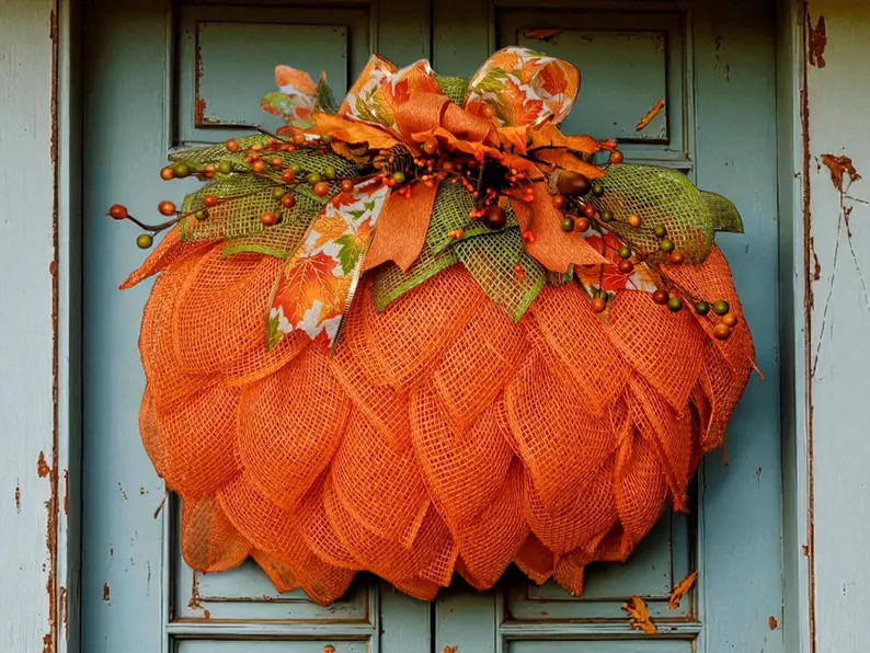 Pumpkin Fall Front Door Wreath, Home Decor, Farmhouse, Beautiful Wreath, Thanksgiving, Pumpkin Wr... | Etsy (Global)