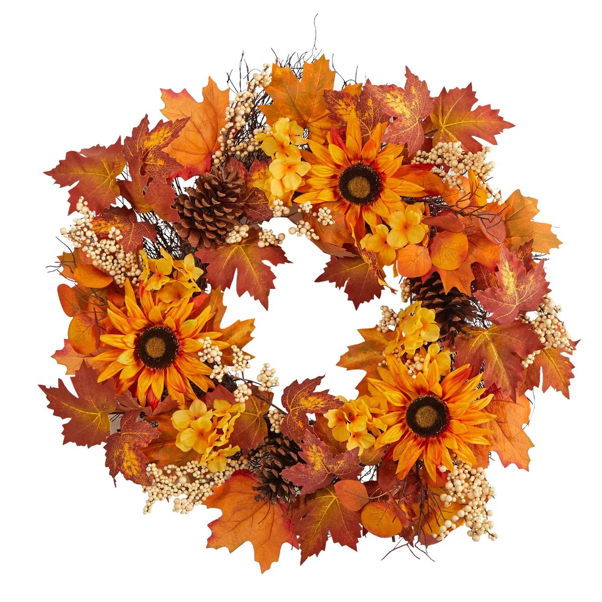 Nearly Natural 28” Autumn Maple Leaves, Sunflower, White Berries and Pinecones Artificial Fall ... | Target