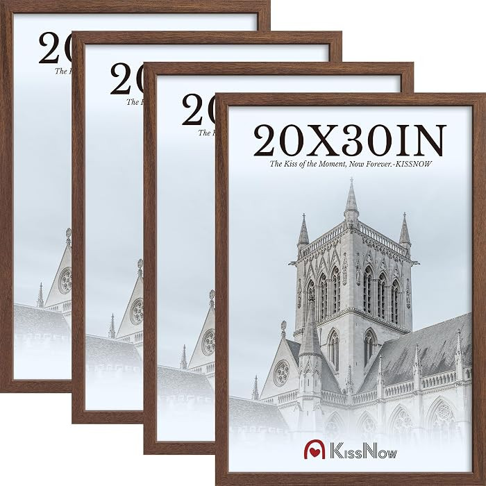 20x30 Poster Frame 4 Pack, Brown Wood 30x20 Picture Frame, Polished Plexiglass, Vertical or Horiz... | Amazon (US)