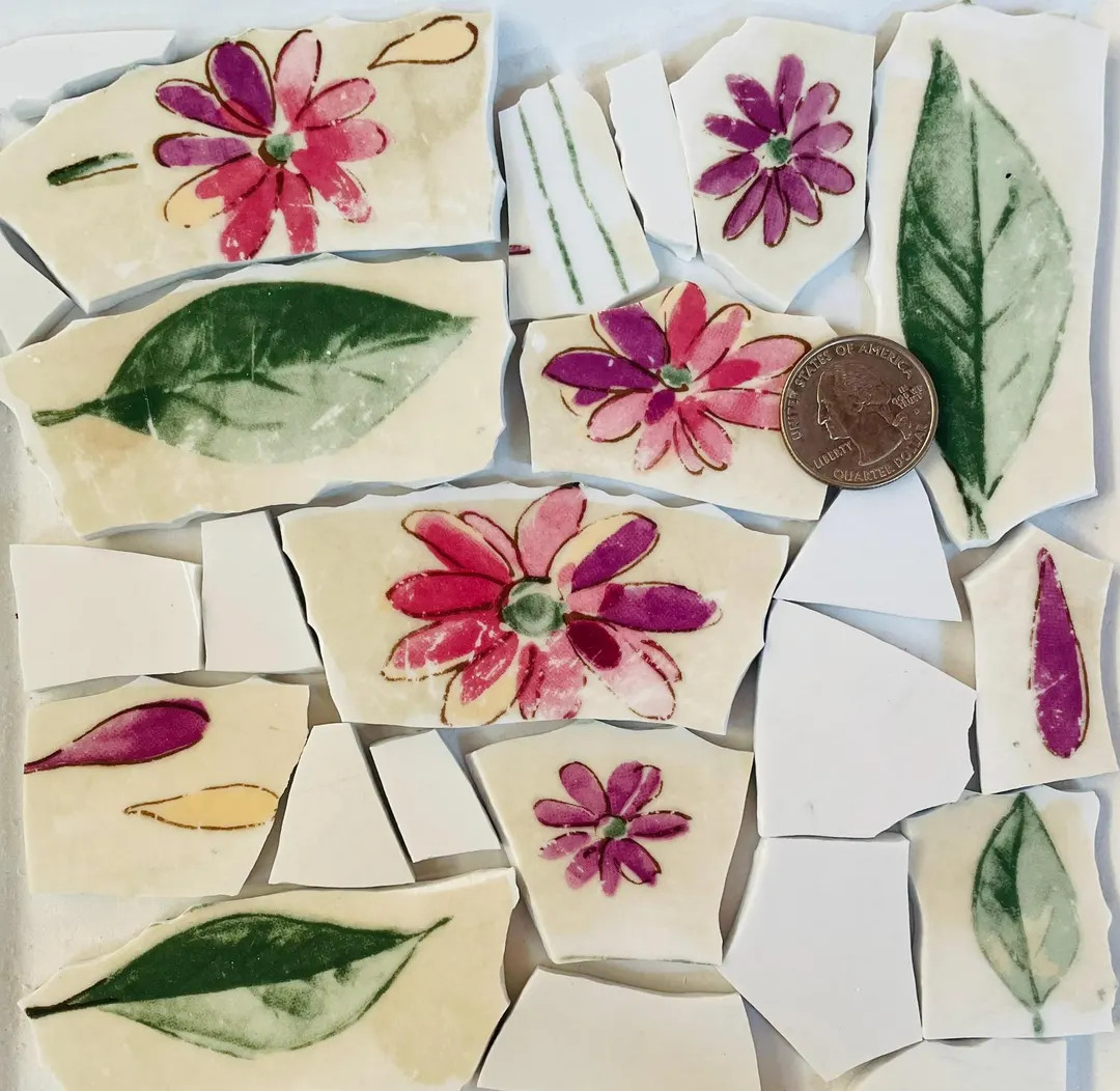 Mosaic Art and Craft Supply  - Large Floral Tiles w/ Matching Small White Tiles F226 | Etsy (US)