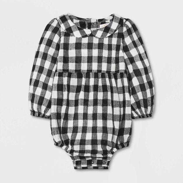 Baby Girls' Gingham Long Sleeve Bubble Romper - Cat & Jack™ Black | Target