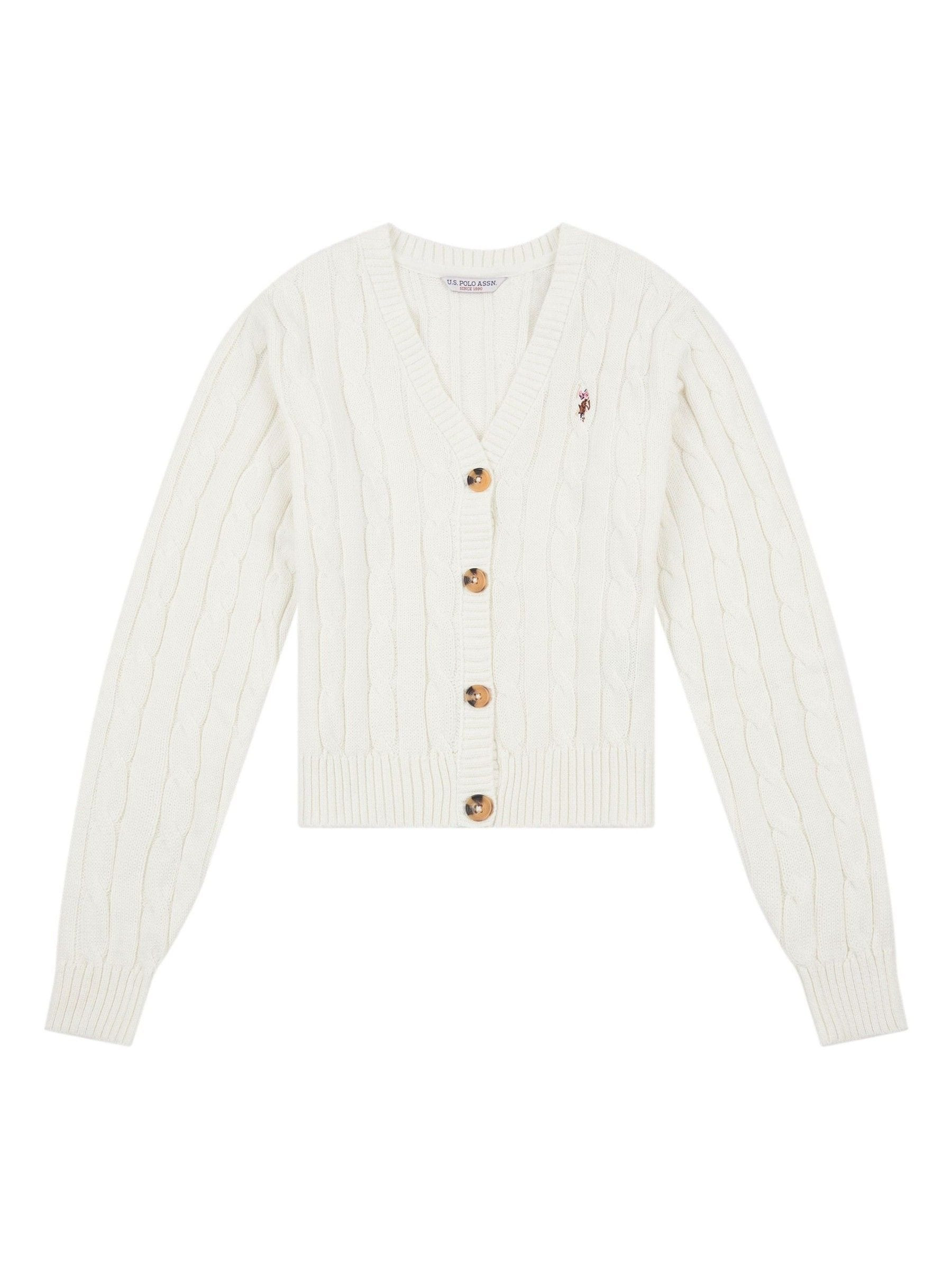 U. S. Polo Assn U. S. Polo Assn. White Cable Knit Womens Cropped Cardigan | Next US