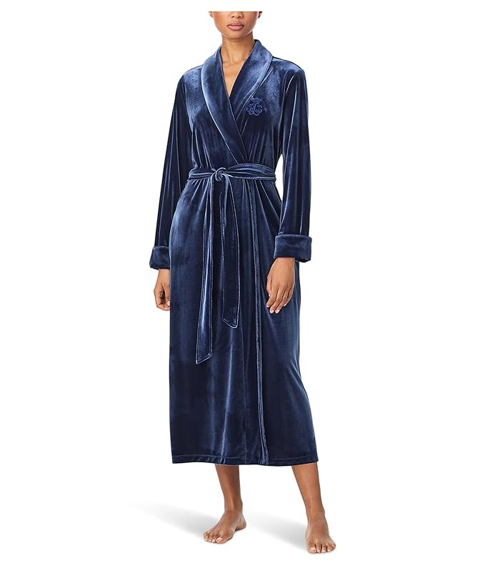 Lauren Ralph Lauren Women's Velvet Long Shawl Collar Robe Blue, Small | Amazon (US)