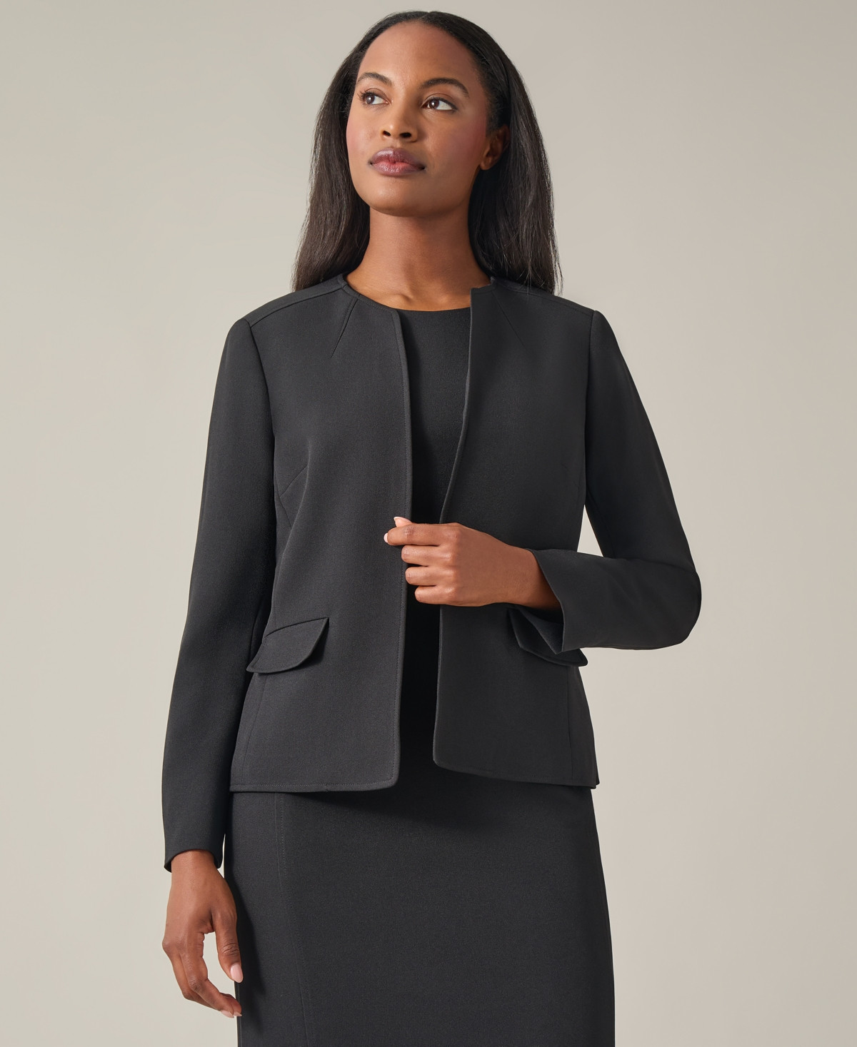 Kasper Women's Collarless Open-Front Blazer - Black | Macy's