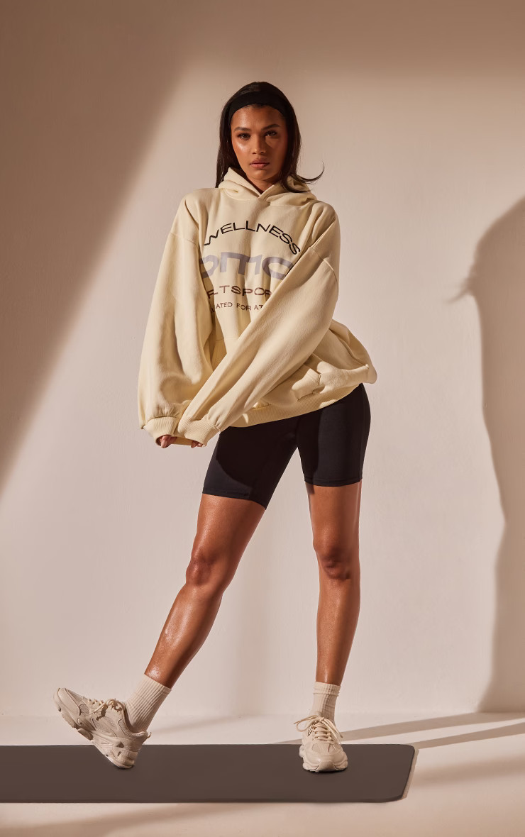 PRETTYLITTLETHING Cream Sport Wellness Oversized Hoodie | PrettyLittleThing UK
