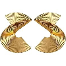 Bmadge Gold Geometric Earrings Exaggerated Statement Earrings Punk Stylish Sectored Twisted Earri... | Amazon (US)