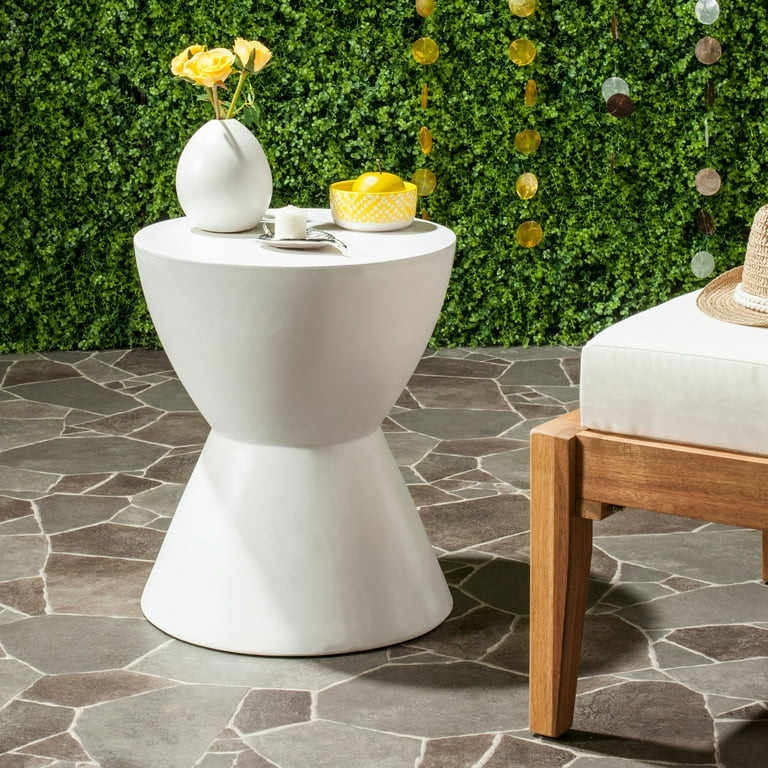 Safavieh Athena Outdoor Modern Concrete Round Accent Table - Ivory | Walmart (US)