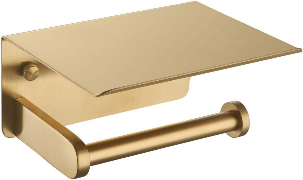 Toilet Paper Holder with Phone Shelf Brushed Gold, APLusee SUS 304 Stainless Steel Contemporary T... | Amazon (US)