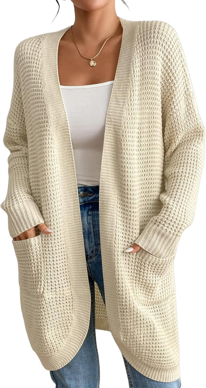 Bsubseach Cardigan Sweaters for Women Fall Outfits Open Front Crochet Sweater with Pocket | Amazon (US)
