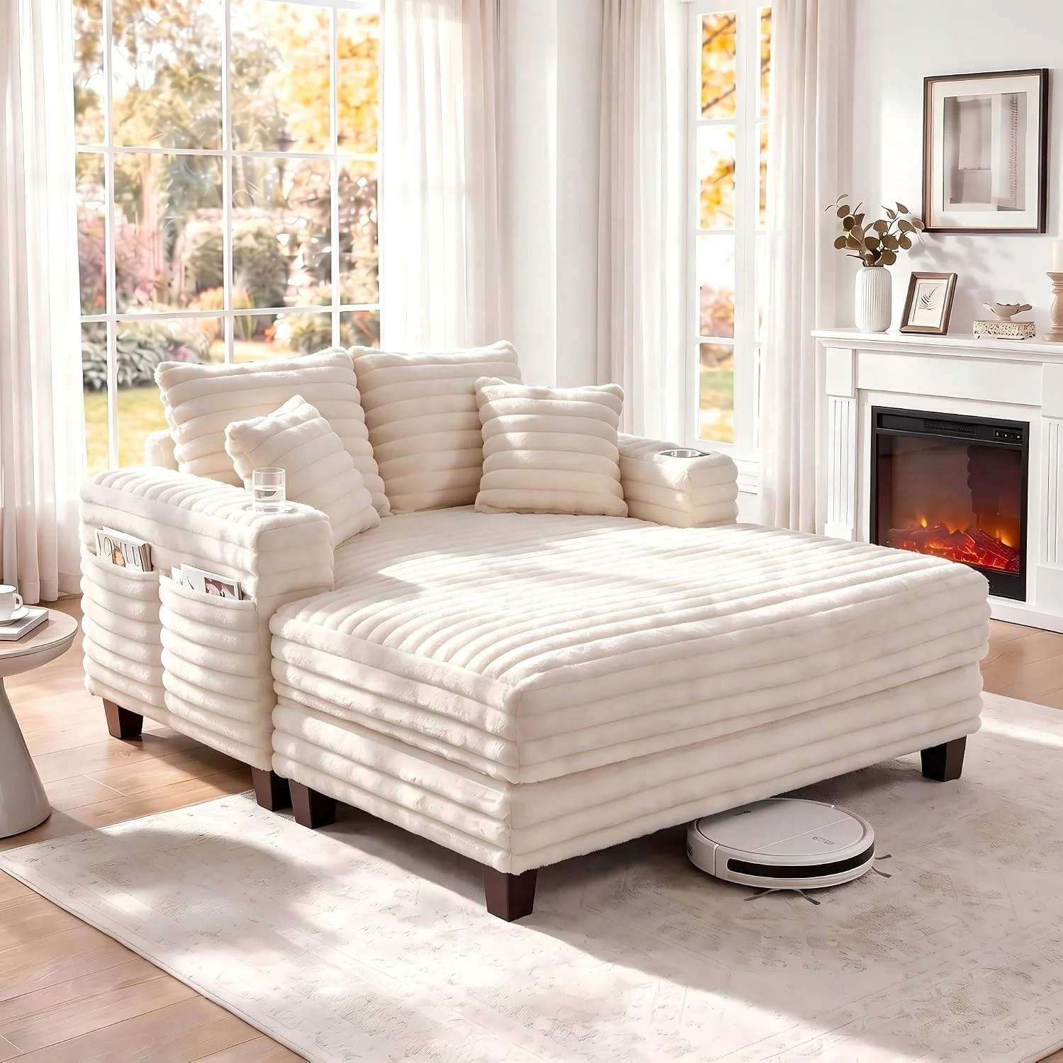 64" Oversized Upholstered Chaise Lounge Chair With Solid Wood Frame, Deep Seating & Soft Fabric, ... | Wayfair North America