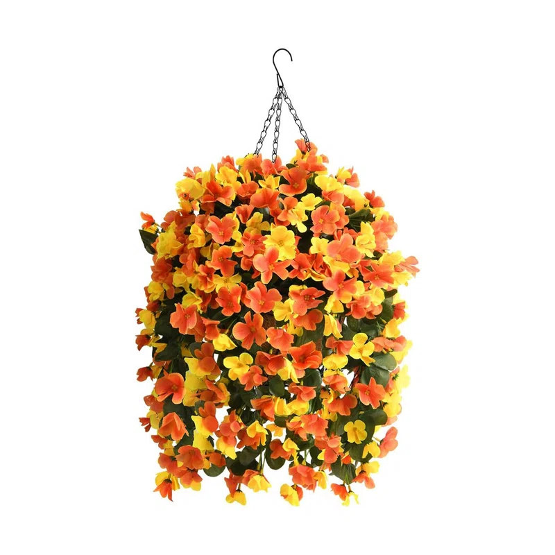 Artificial Fake Hanging Plants Flowers Basket for Fall Autumn Outdoor Decoration,Faux Silk Begoni... | Wayfair North America