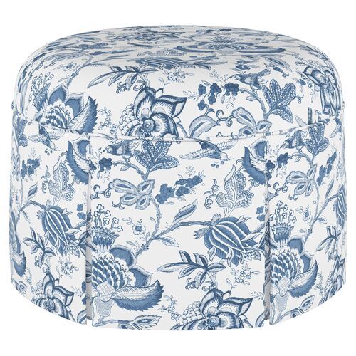 Liza Skirted Ottoman - Prairie Floral - Prairie Floral Blue | One Kings Lane