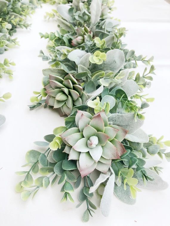 Eucalyptus Succulent Garland, Lamb Ear Garland, Flower Garland, Greenery Backdrop, Table Decorati... | Etsy (US)