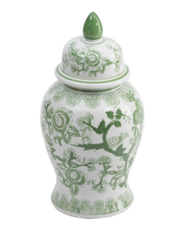 14in Bird Flower Motif Ceramic Temple Jar With Lid | TJ Maxx