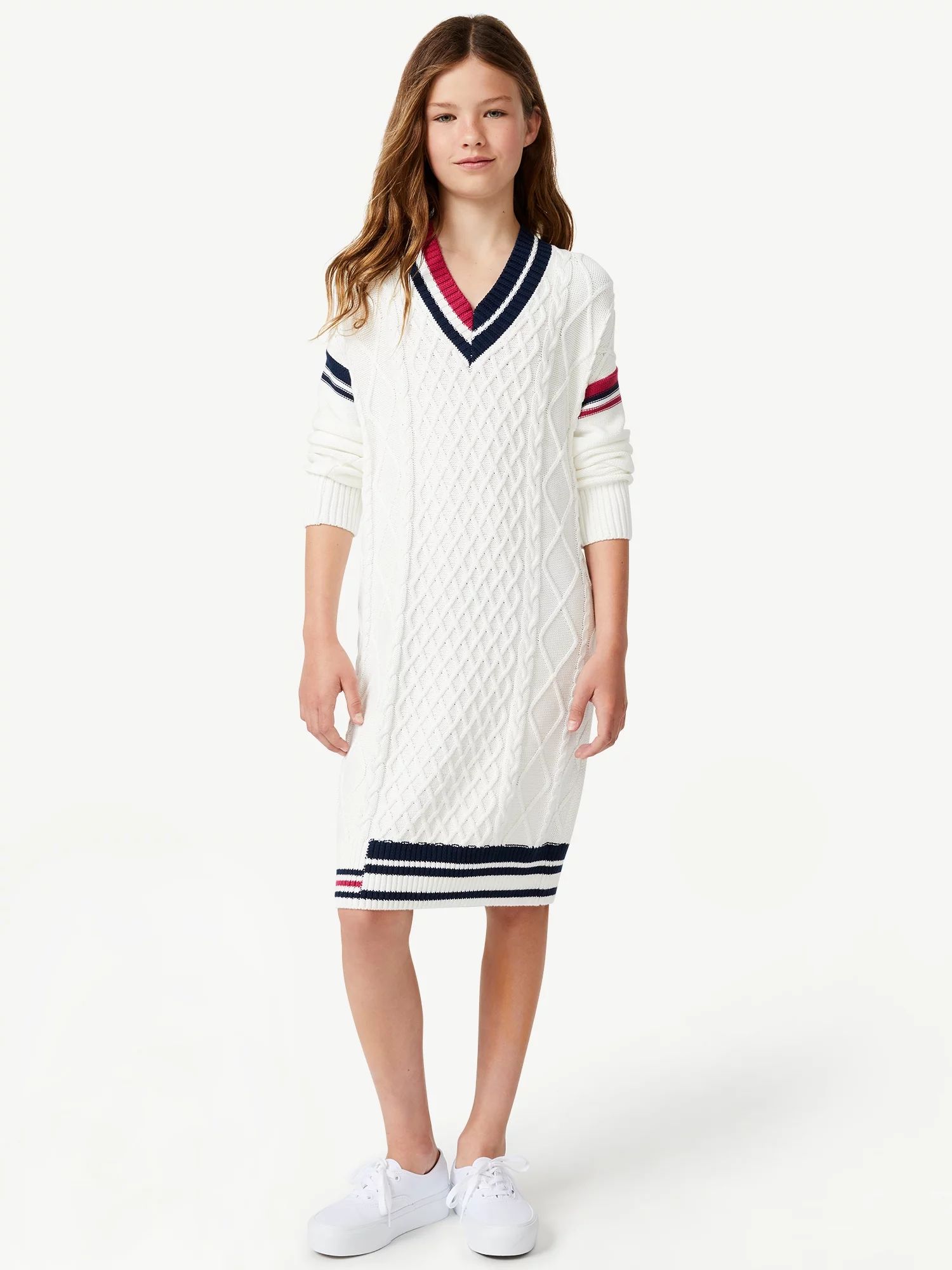 Free Assembly Girls Cable Knit Sweater Dress, Sizes 4-18 - Walmart.com | Walmart (US)