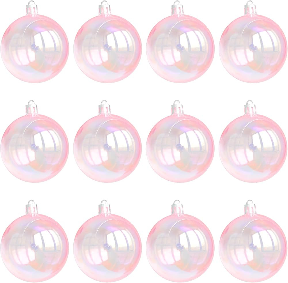 12 Pcs Valentine's Day Iridescent Ornaments Balls Plastic Iridescent Christmas Ornaments Decorati... | Amazon (US)
