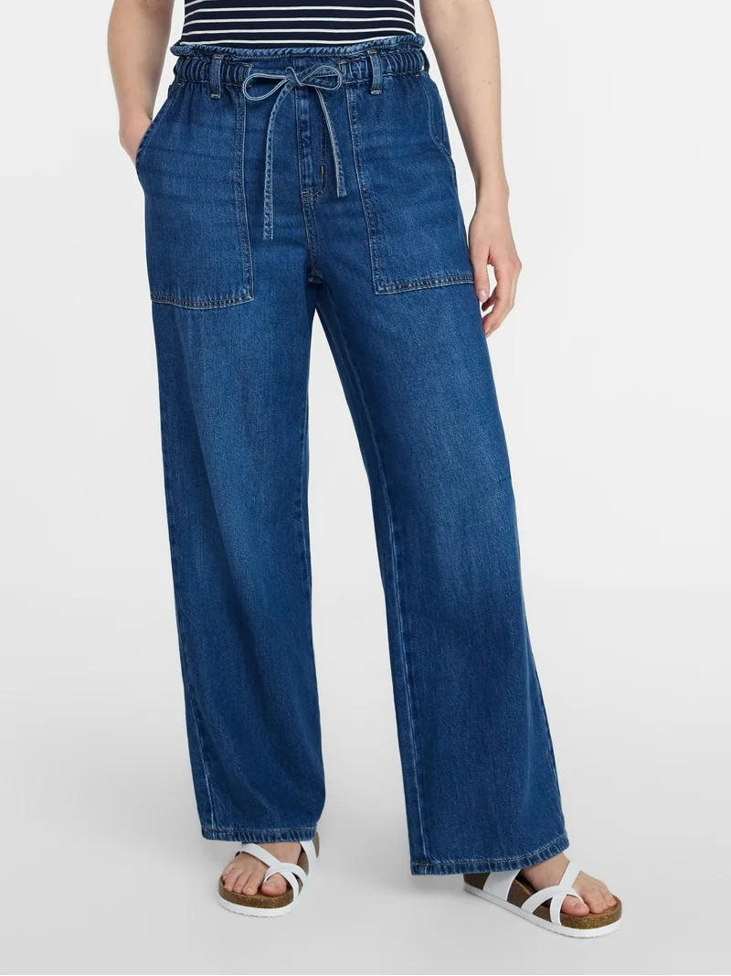 Time and Tru Women's Pull On Wide Leg Jeans, 30" Inseam, Sizes XS-XXXL | Walmart (US)