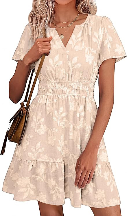 Simplee Womens Summer Floral Dress Casual Short Sleeve V Neck Empire Waist Boho Flowy A Line Mini... | Amazon (US)