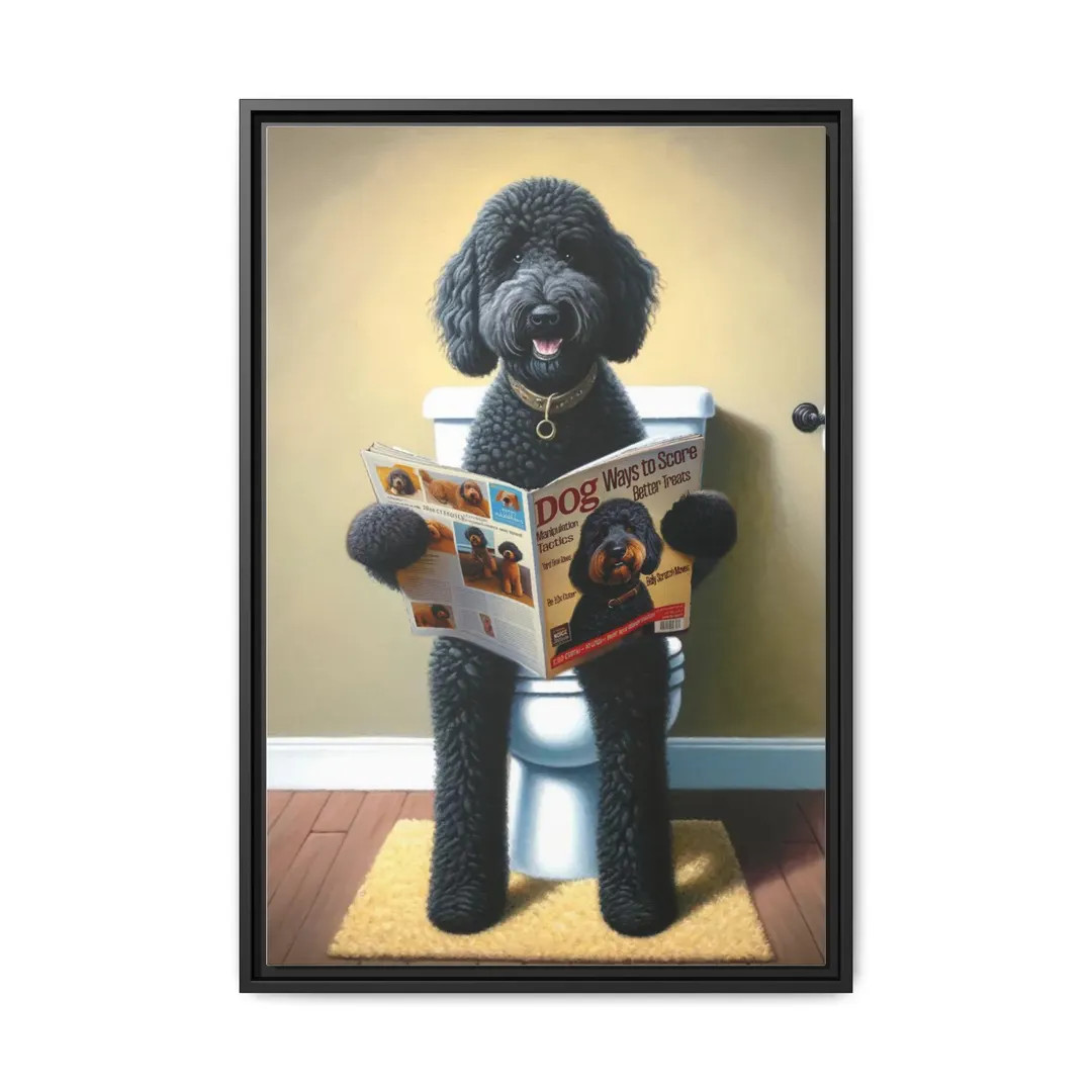 Funny Black Goldendoodle Toilet Canvas Print: Dog Reading Magazine Bathroom Art - Etsy | Etsy (US)
