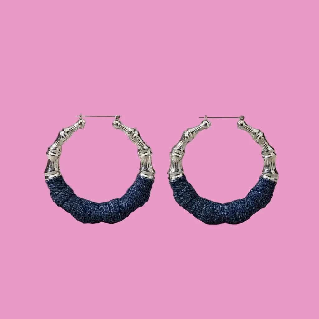 Denim Silver Bamboo Hoops | Teggy French