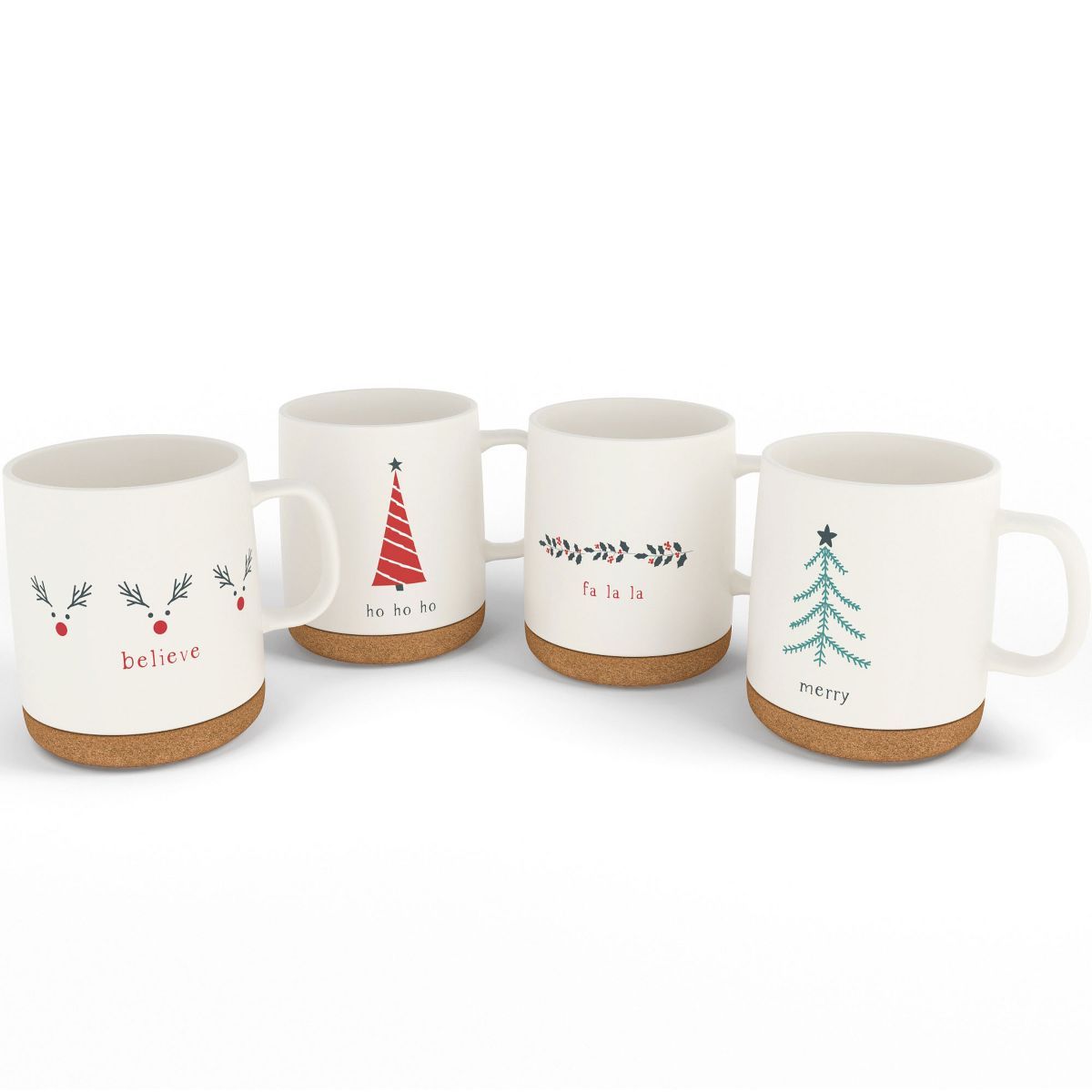 American Atelier Christmas Coffee Mug Set With Cork Bottoms, Fine Stoneware, Set Of 4 Motifs in W... | Target