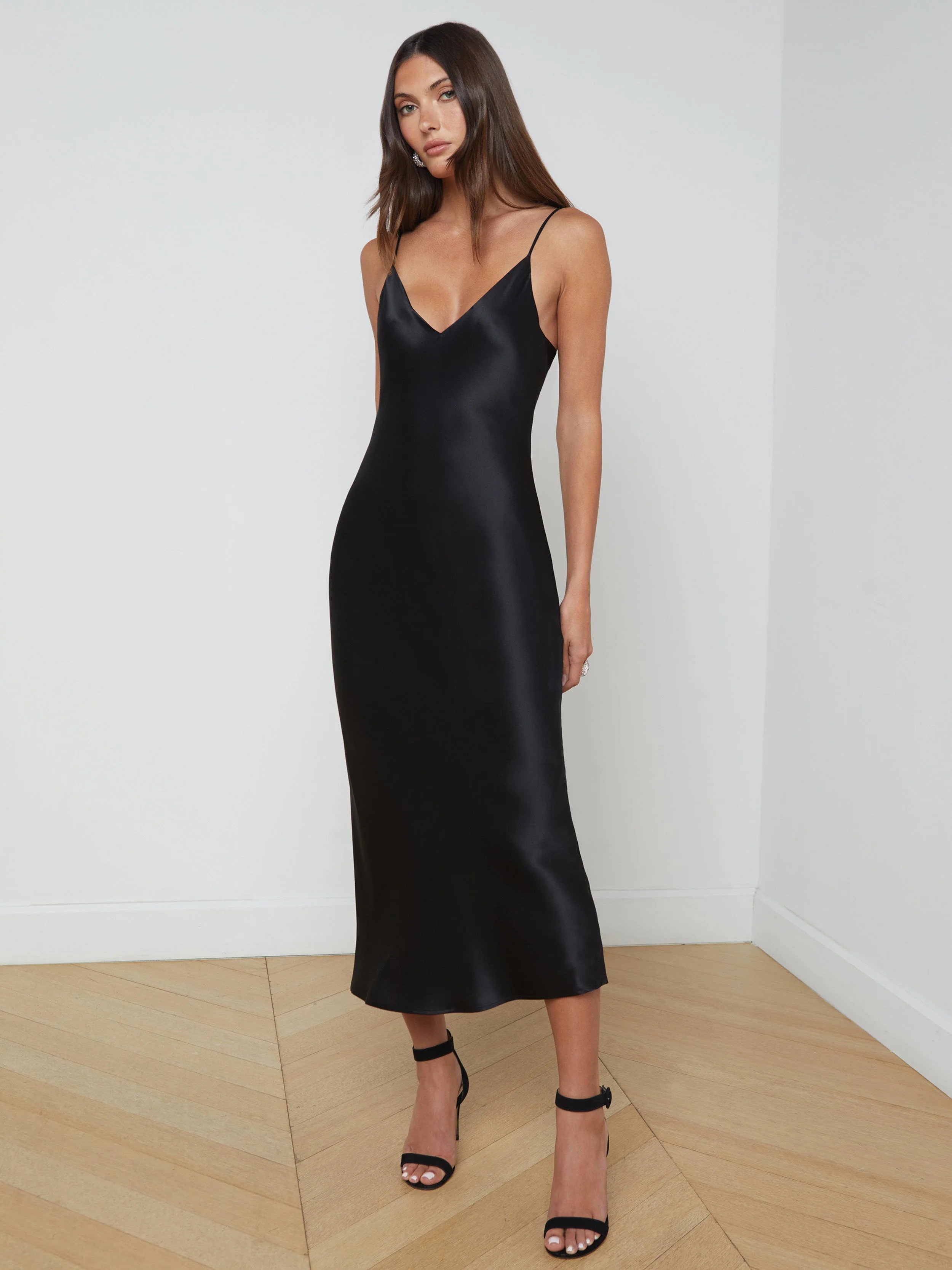 Seridie Silk Slip Dress in Black | L'AGENCE | L'Agence
