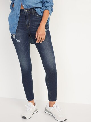 High-Waisted Rockstar Dark-Wash Super Skinny Cut-Off Jeans for Women | Old Navy (US)
