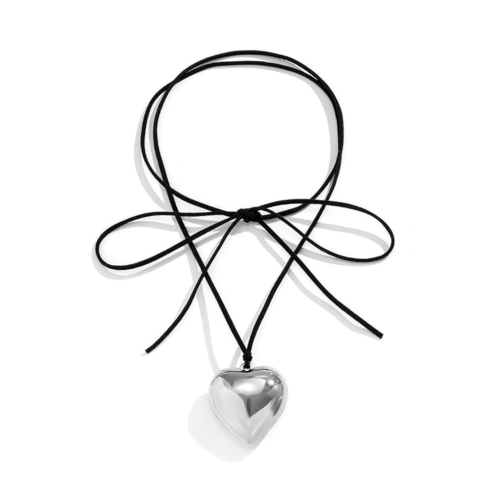 Chunky Puffy Heart Choker Necklace - Big Heart Pendant Adjustable Velvet Chain Heart Necklaces fo... | Amazon (US)