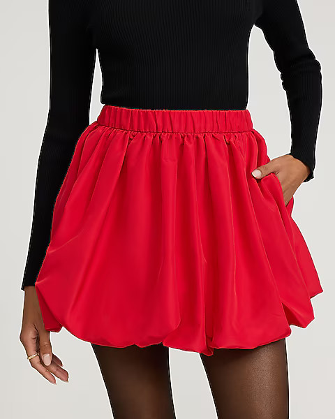 Silky Elastic Waist Bubble Hem Mini Skirt | Express
