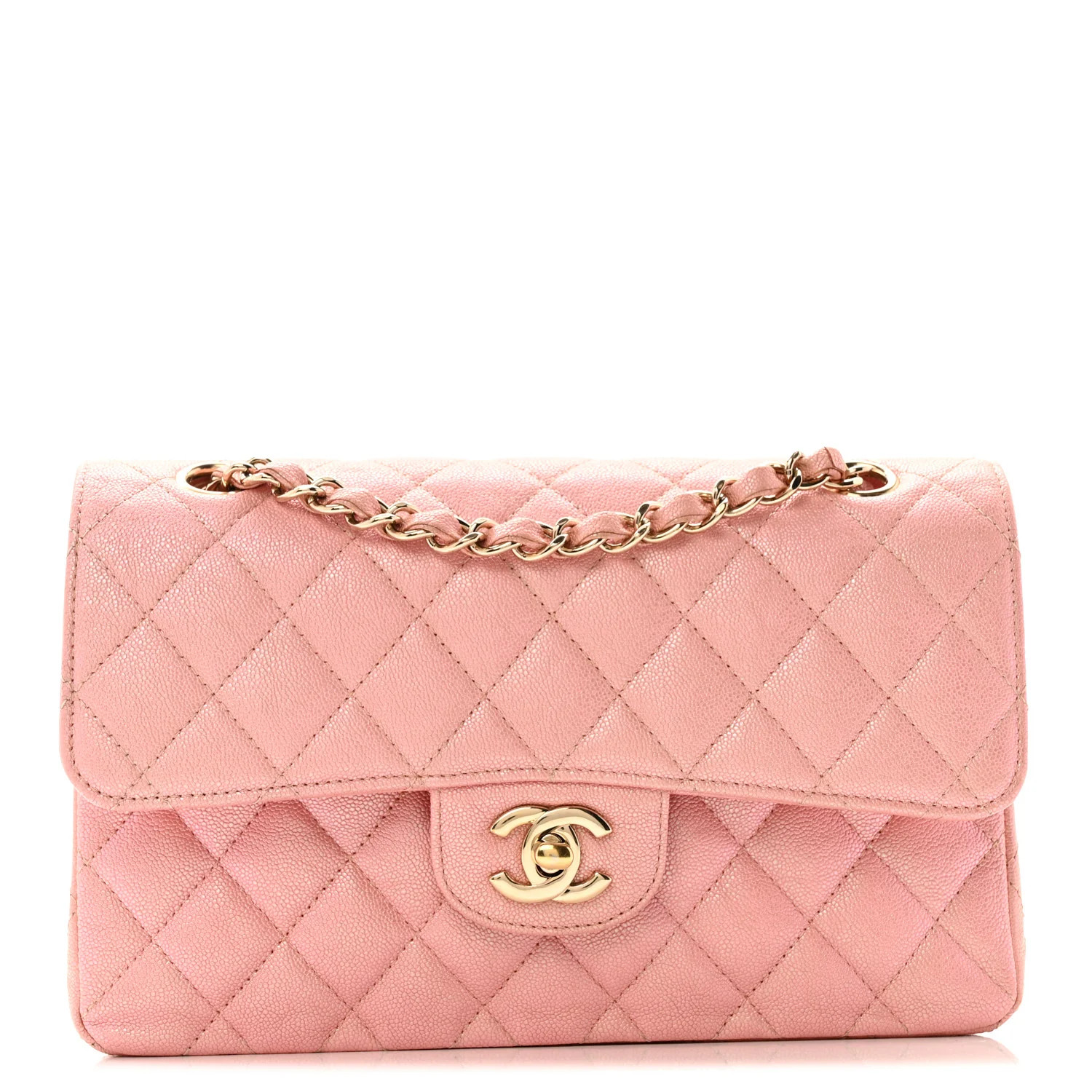 Iridescent Caviar Quilted Small Double Flap Pink | FASHIONPHILE (US)