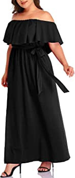 Plus Size Off The Shoulder Maxi Long Casual Beach Dress Pockets Women | Amazon (US)