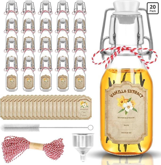20 pack 4 oz vanilla extract bottles swing top glass bottles with lids homemade vanilla small fli... | Amazon (US)
