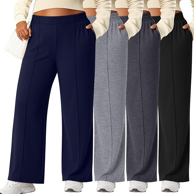 Neer 4 Pack Women's Plus Size Lounge Pants, High Waisted Wide Leg Front Seam Sweatpants Yoga Casu... | Amazon (US)
