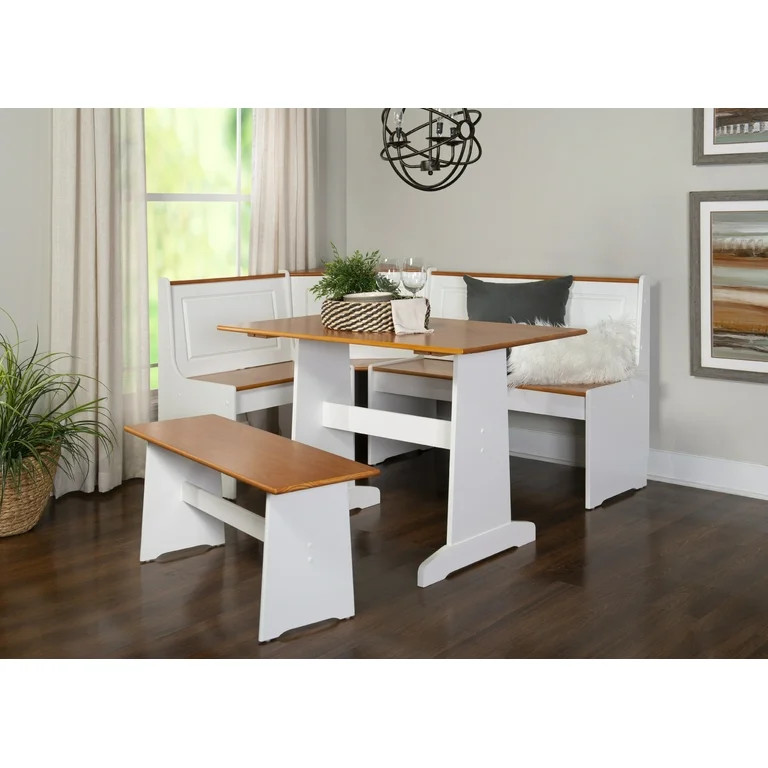 Linon Ardmore Wood Corner Dining Breakfast Nook with Table and Storage, Seats 5-6, White and Natu... | Walmart (US)
