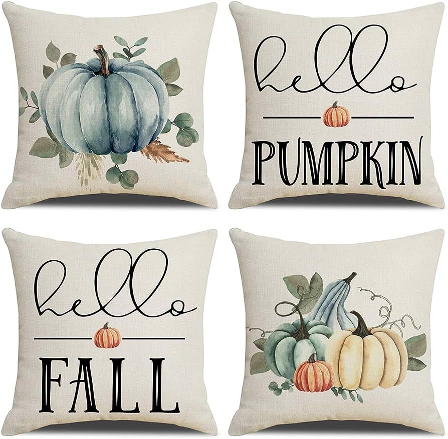 Fall Decor Pillow Covers 18x18 Set of 4 Watercolor Pumpkin Farmhouse Decorations Throw Cushion Ca... | Amazon (US)