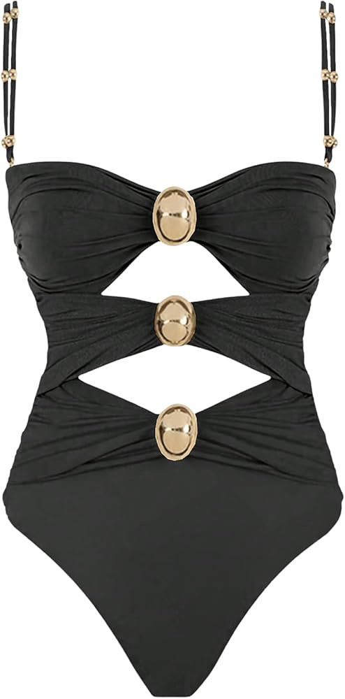 Verdusa Women's Cut Out Colorblock One Piece Swimsuit Ruched Swimwear Bathing Suit | Amazon (US)