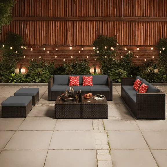 Mainstays Chelsea Outdoor Patio 4-Pieces Sectional Dining Set, Blue | Walmart (US)