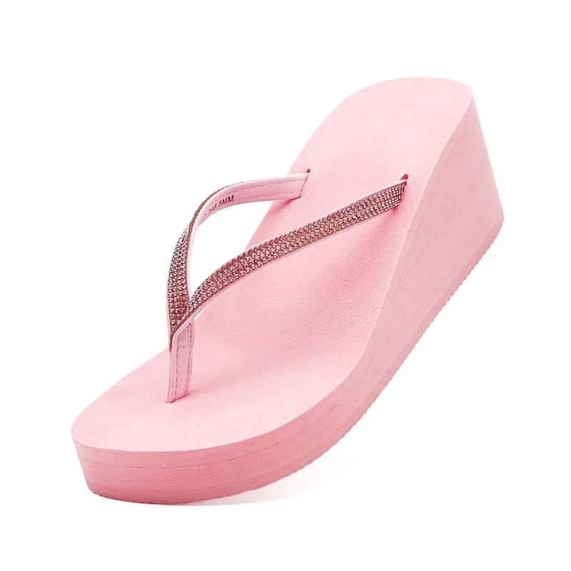 Women Platform Flip Flops Rhinestone Wedge Sandal Comfortable Dressy Summer Beach Sandals | Walmart (US)