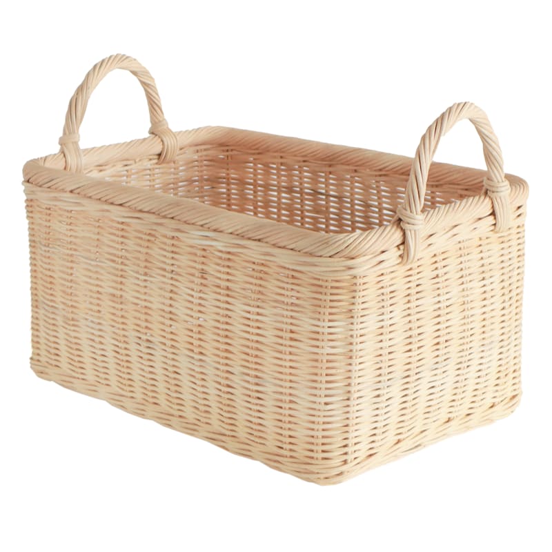 Rattan Rectangle Basket with Handles, Medium | At Home