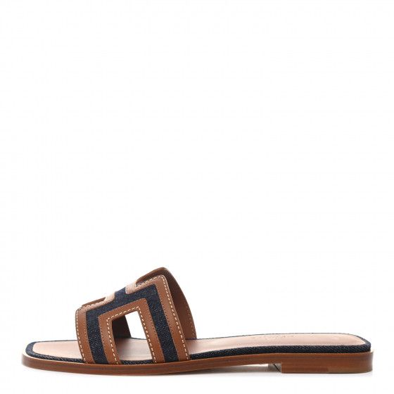 HERMES Calfskin Denim Oran Sandals 36 Bleu Brut Gold | Fashionphile