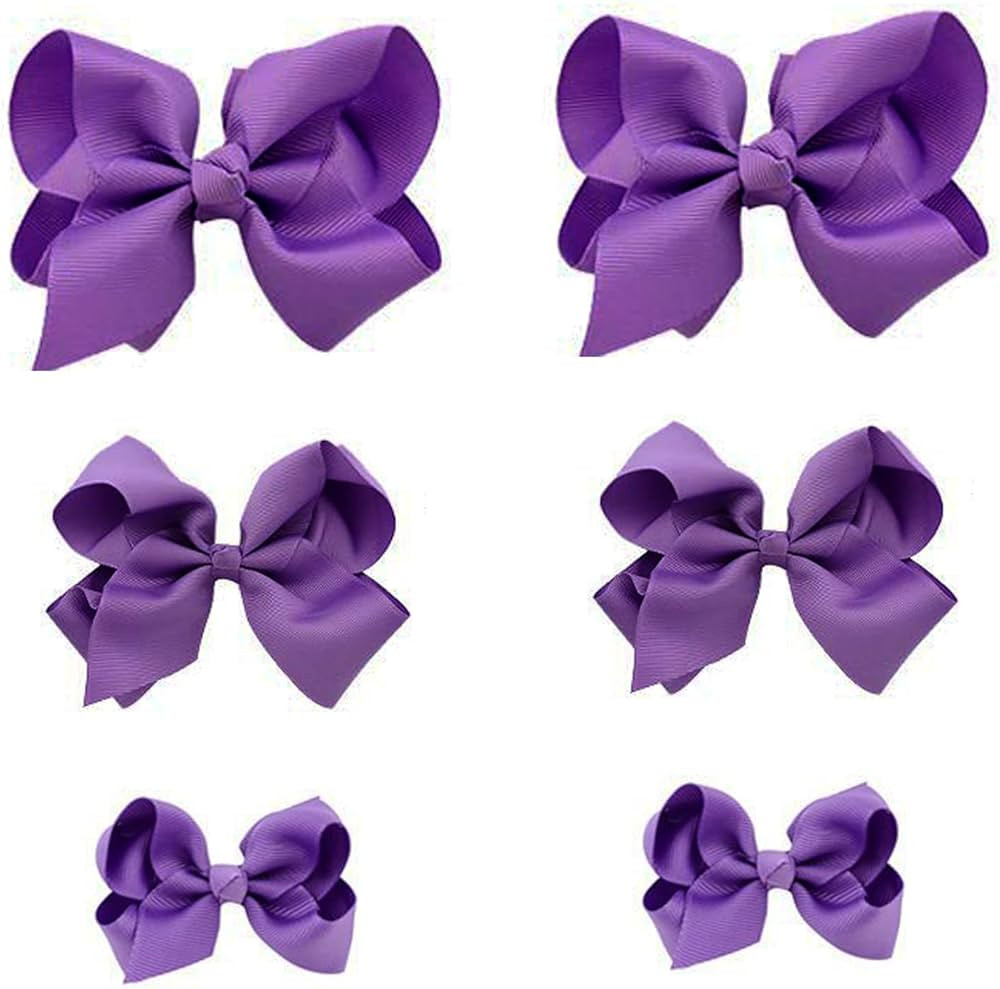Purple Bows for Girls,6PCS Hand-made Grosgrain Ribbon Hair Bows Alligator Clips Hair Accessories ... | Amazon (US)