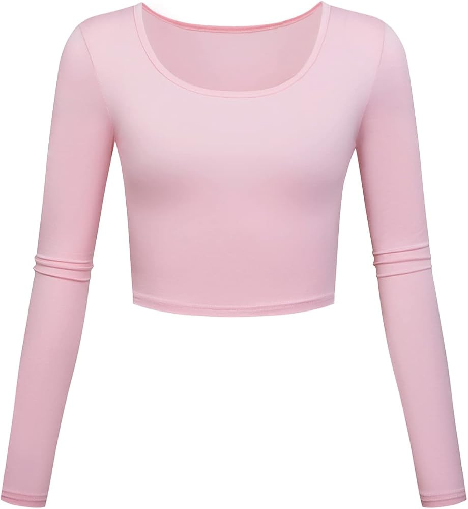 Long Sleeve Crop Tops for Women Workout Basic Clothes for Teen Ladies Fitted Slim Scoop Neck Cute... | Amazon (US)
