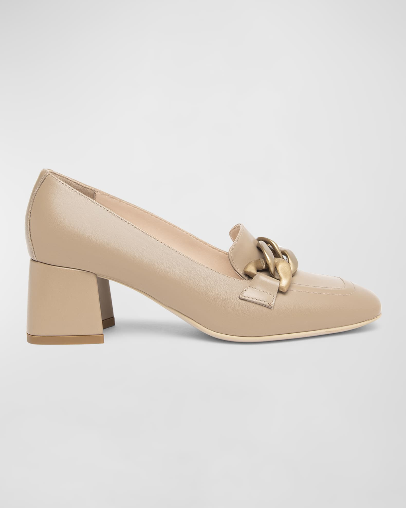 Leather Chain Heeled Loafer Pumps | Neiman Marcus