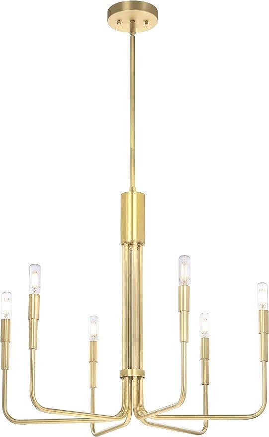 XiNBEi Lighting Chandeliers, Brass Chandelier with LED Bulb, Modern Pendant Lighting for Living &... | Amazon (US)