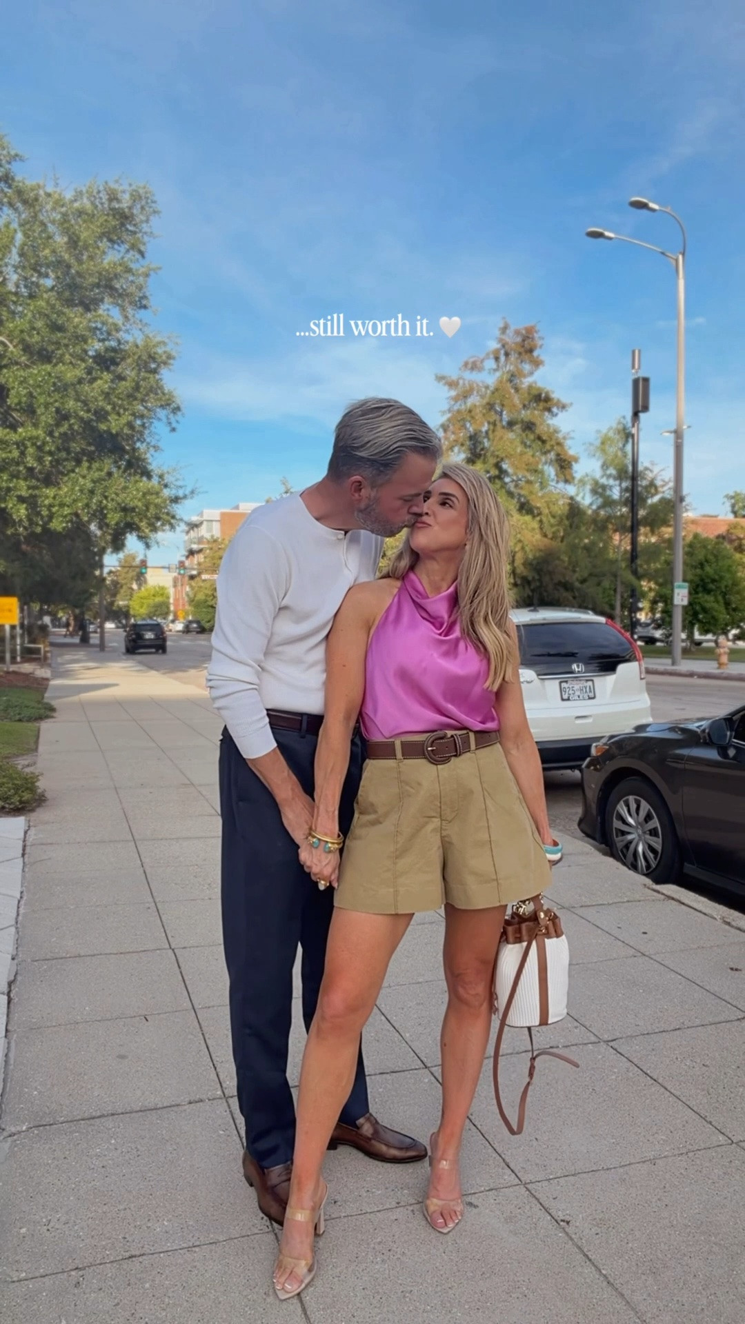 Date night. 💕 

Summer outfits, pink satin halter top, khaki shorts, vacation outfits, date night outfit, clear sandals heels

#LTKOver40 #LTKdayinmylife #LTKootd