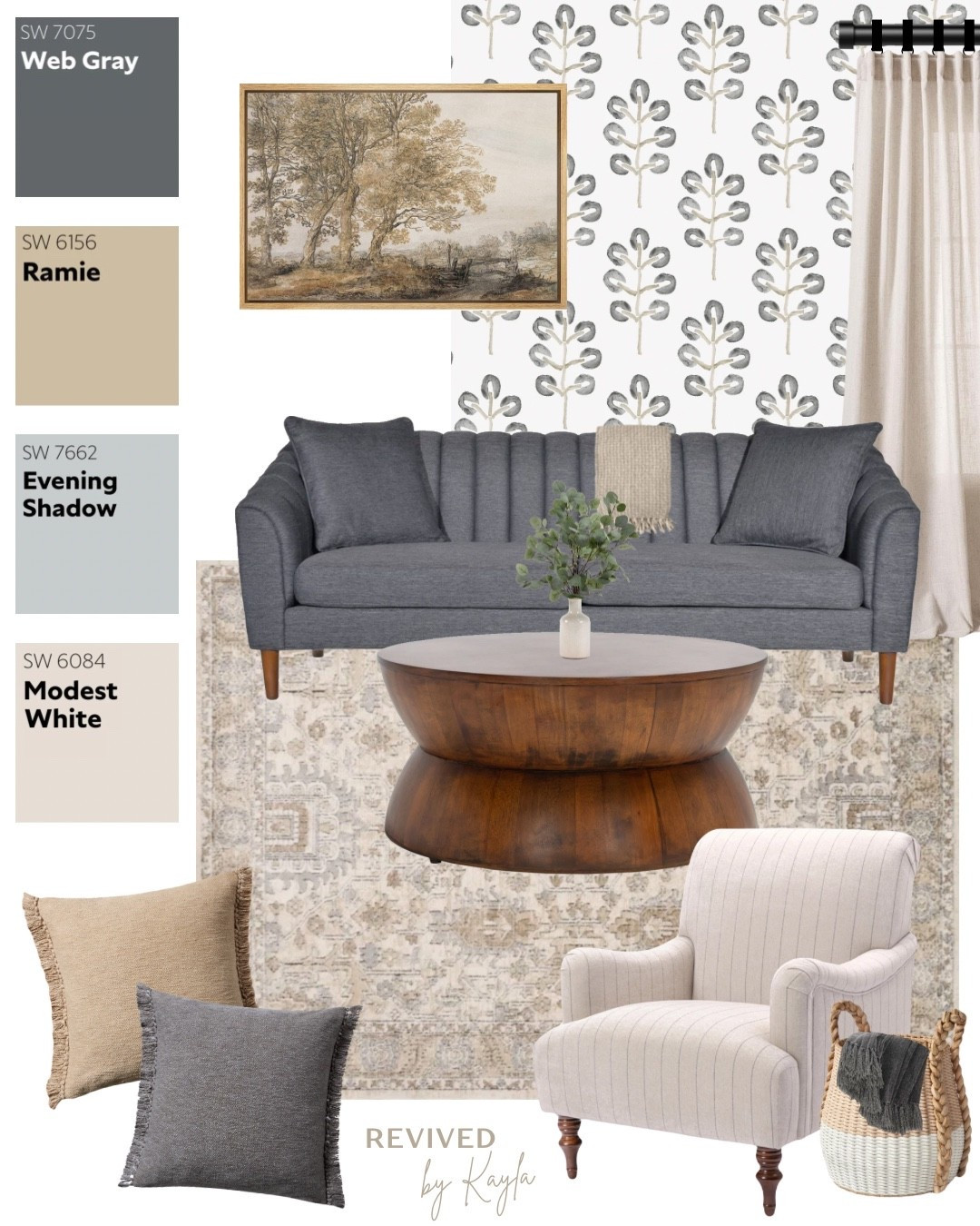 Grey and beige living room design with paint colors from Sherwin Williams 🩶

#livingroom #decor #design #livingroomfurniture #livingroommakeover #homedecor #homedesign #home #wallpaper #greycouch #neutralrug #coffeetable #accentchair #throwpillows #modern #neutral #wayfair #amazon #amazonfinds #amazonhome #paintcolors #moodboard #homeinspo 

#LTKFindsUnder100 #LTKHome #LTKFindsUnder50